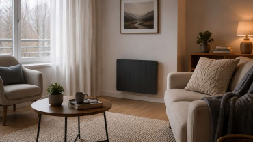 Radiador eléctrico discreto con espacio libre en un salón cálido